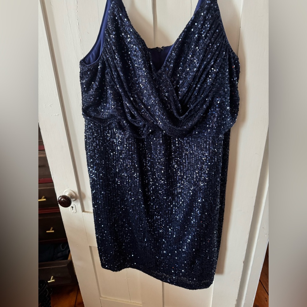 Night Way Collections Midnight Blue Sequin Midi Dress - Picture 3 of 6